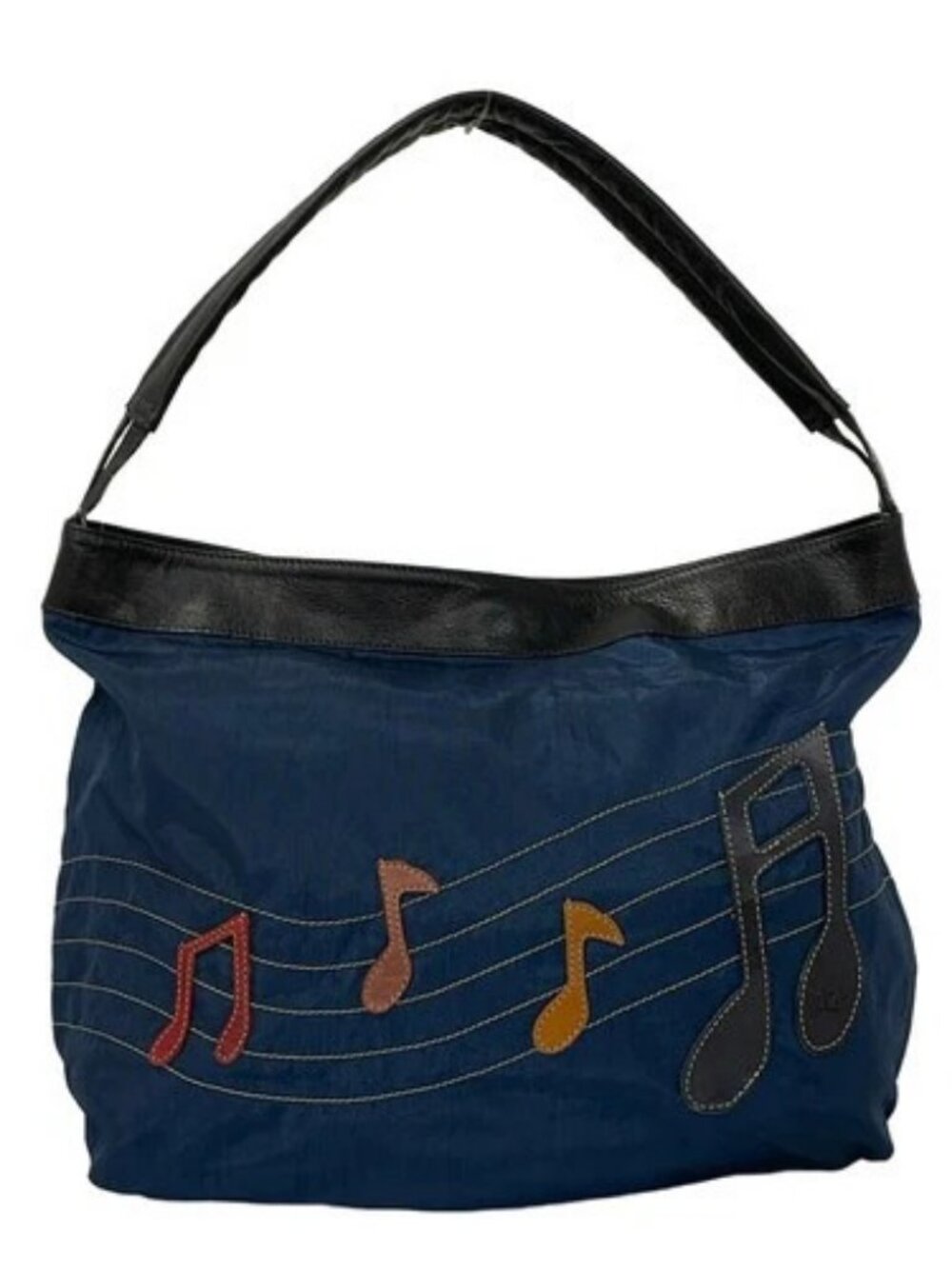 IBIZA Navy Black Multi Nylon Leather Shoulder Bag